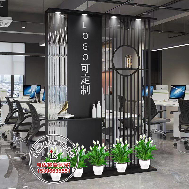 公司前台形象背景logo广告牌屏风办公室玄O关入户隔断进门文化墙