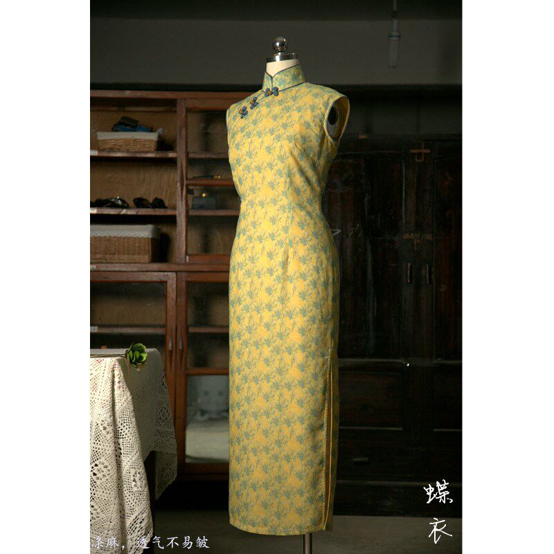旧事经典旗袍/蝶衣/有省大开襟日常可穿无袖新中式旗袍长连衣裙女