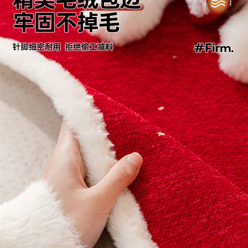 新年毛绒沙发垫红色喜庆皮沙发坐垫固定H防滑直排一片式沙发盖布