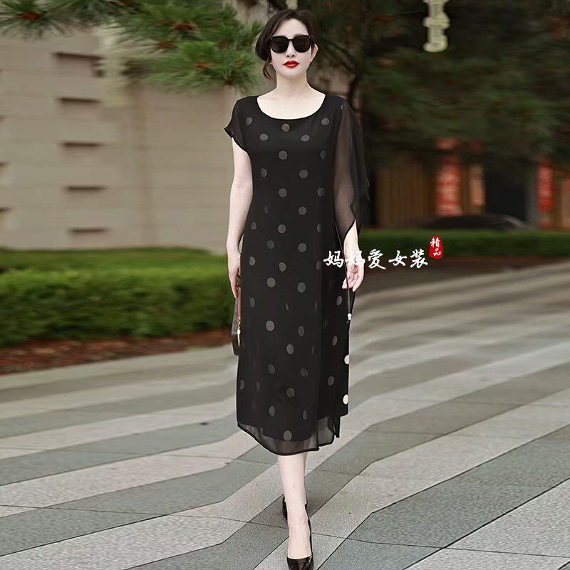 气质波点洋装2025夏季新款加肥加大码200斤宽松显瘦妈妈长裙子