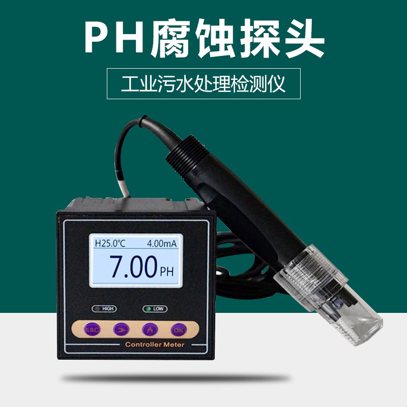 工业在线式PH计值四氟电极可温补耐高温耐腐蚀强酸碱探头复合电极
