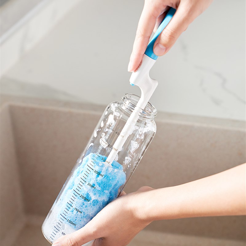 出口日本多功能海绵长柄杯刷保温杯瓶清洁刷宝宝奶瓶刷厨房用刷子