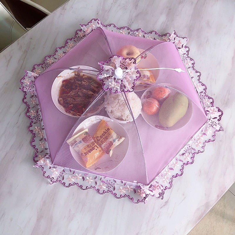 【新菜罩大小可选】夏季菜罩折叠食物罩防苍蝇蕾丝菜罩圆形餐桌罩