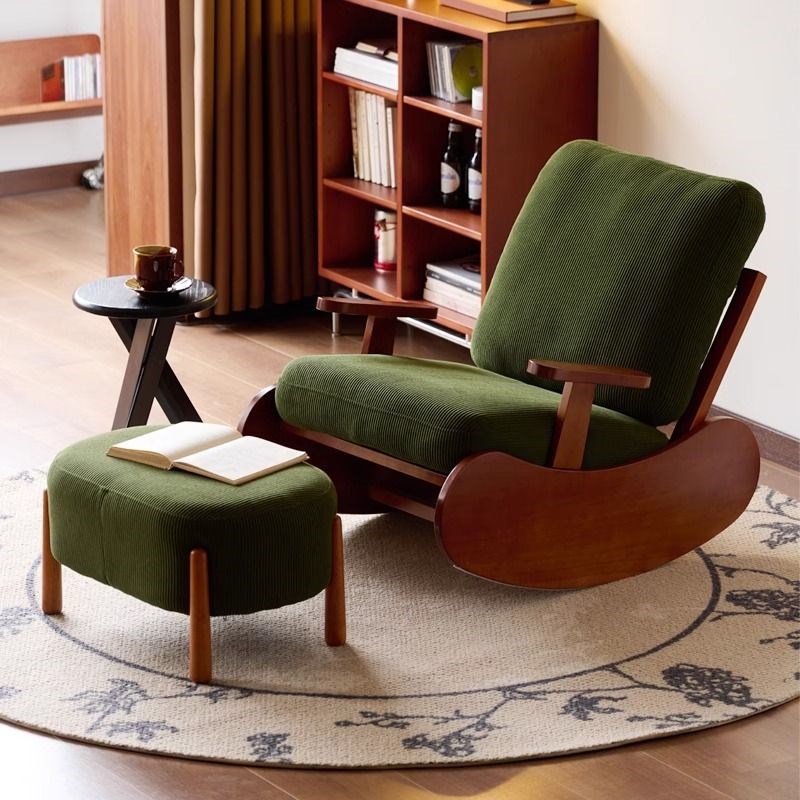 复古实木单人摇摇椅阳台卧室休闲成人躺椅家用拆洗设计师懒人沙发