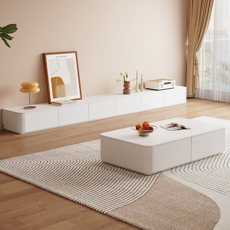 岩板电视柜茶几组合客厅家用简约风落地实木大容量储物电视机柜子