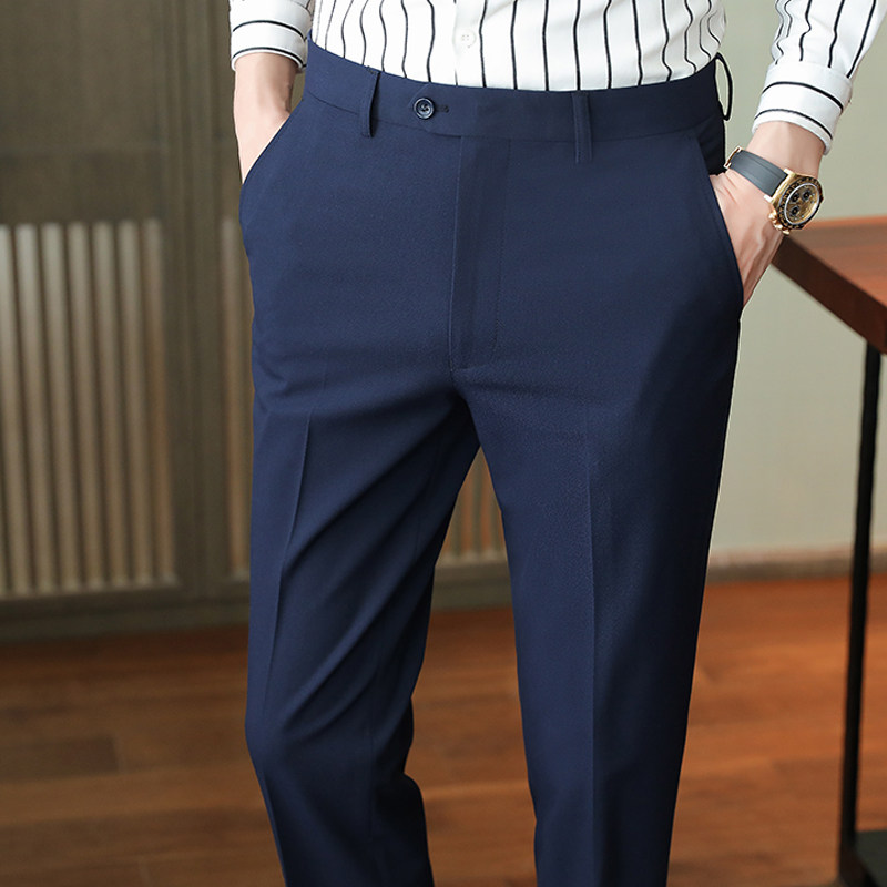 男士夏季商务休闲正装小西裤薄款韩版修身小脚长裤弹力西装九分裤
