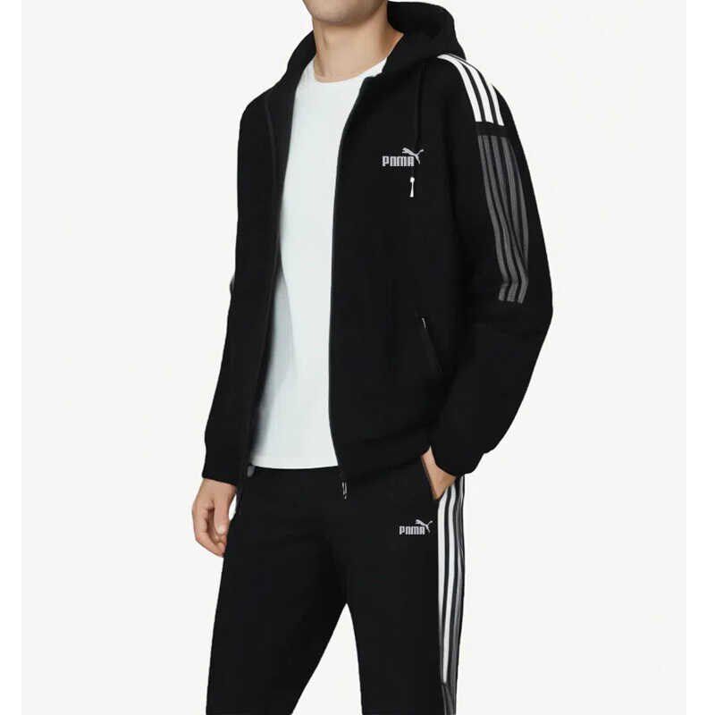 2024新品男士春秋季纯棉开衫外套休闲运动套装宽松百搭连帽两件套