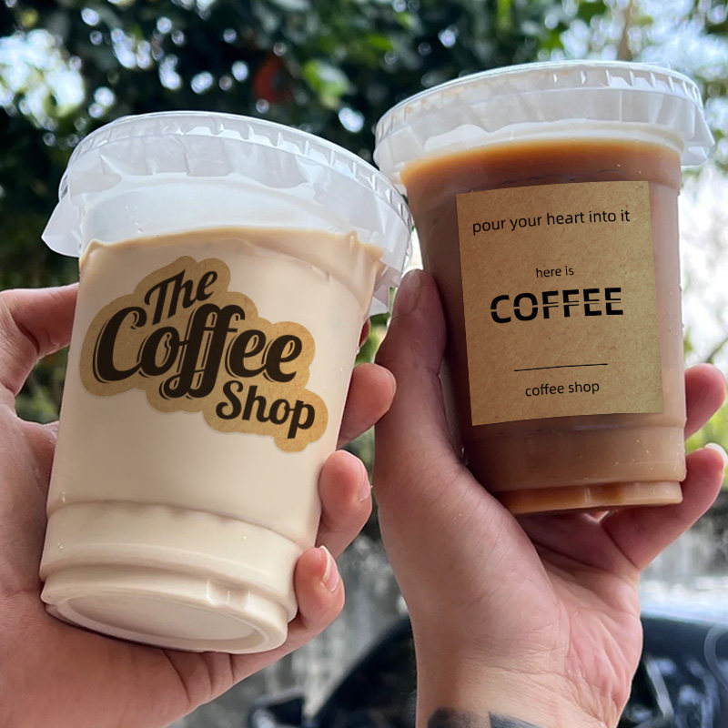 咖啡贴纸定制网红coffee复古黄色牛皮纸不干胶打印生椰拿铁创意图