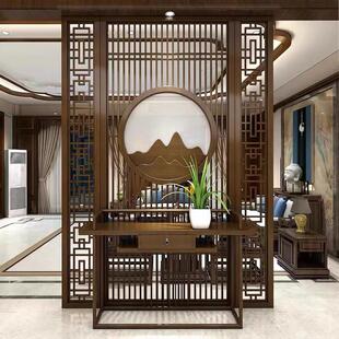 新中式实木玄关隔断正对入户门屏风客厅进门遮挡简约现代镂空格栅