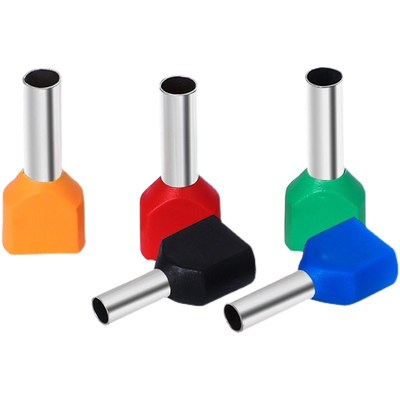 TE1008双线管型预绝缘端子 冷压接线端头 两根线并头接线铜鼻子