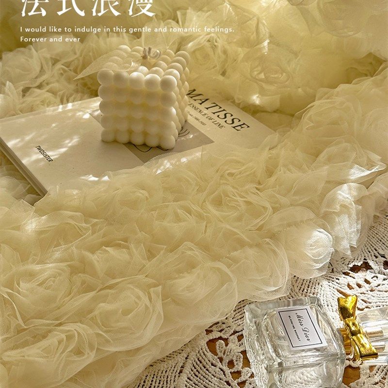 法式浪漫公主风窗帘立体玫瑰提花纱帘奶油风卧S室飘窗半帘高级感