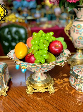 一等品 高端铜配瓷大果盘法式别墅美式餐厅酒店欧式餐桌奢华摆件