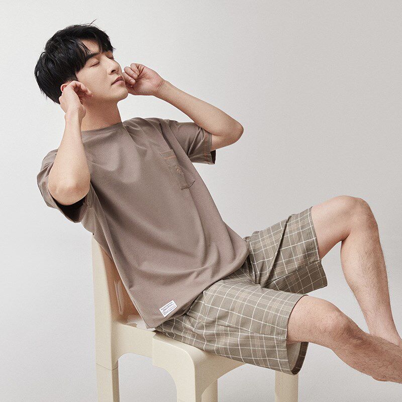 睡衣男夏季薄款纯棉短袖短裤夏天凉感棉休闲可外穿家居服男士套装