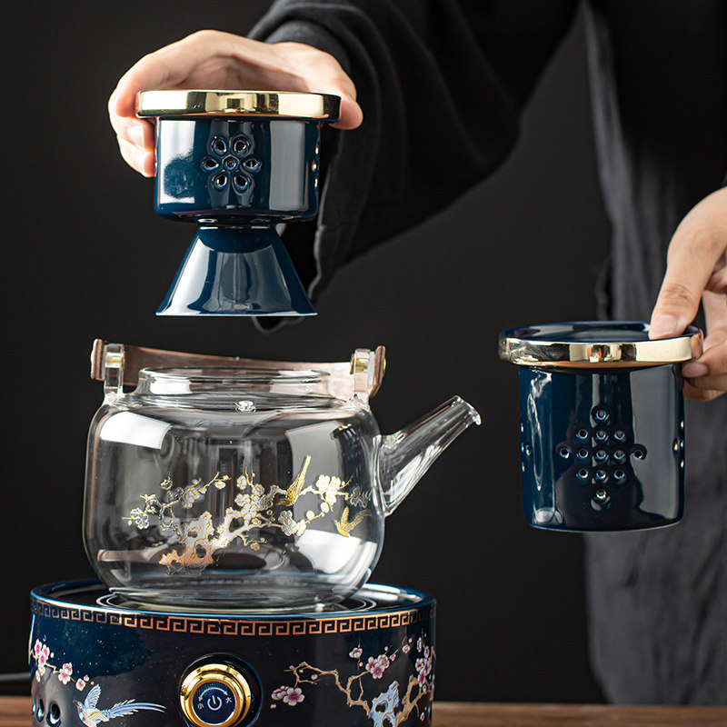 电陶炉煮茶器玻璃沏茶煮茶壶烧水泡茶壶圆形大Q容量蒸汽煮茶炉套