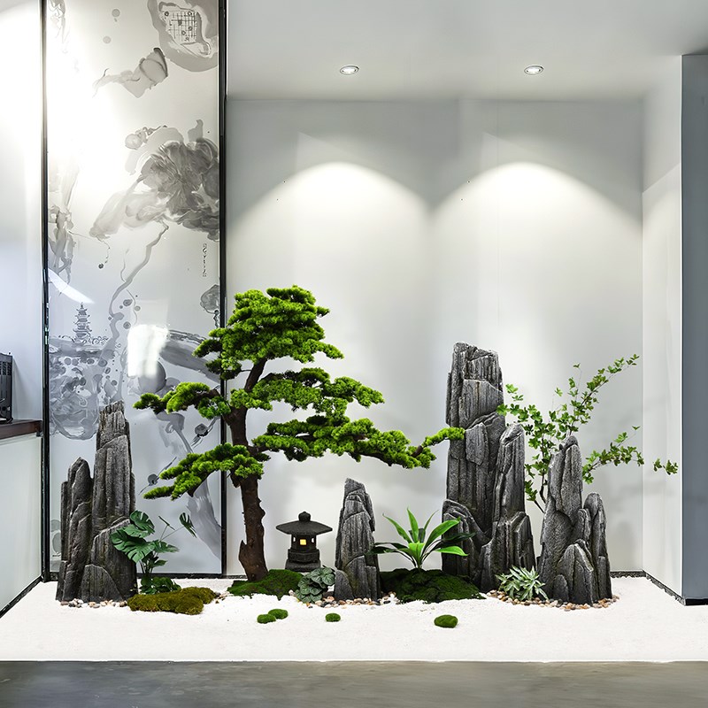 新中式玻璃钢斧劈石假山造景酒店橱窗花园庭院装饰品落地高端摆件