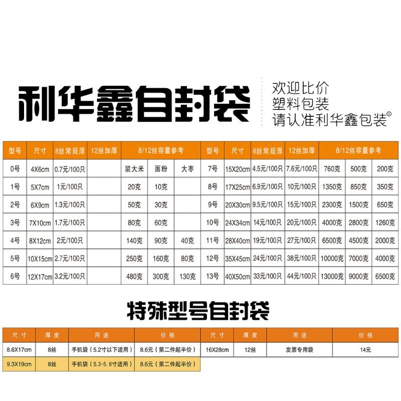 11号8b丝大号自封袋300只食品袋透明封口袋密封袋PE塑料密实分装