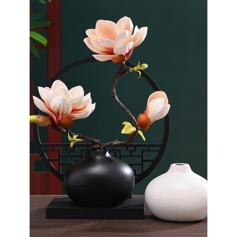 中式陶瓷彷真玉兰花假花花瓶插花客厅展柜电视柜装饰摆件套装摆放