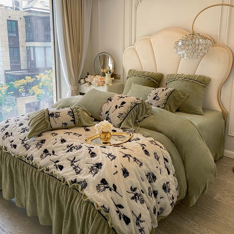 A类法式复古风牛奶绒四件套冬季加厚珊瑚绒N床单被套罩法兰绒床品