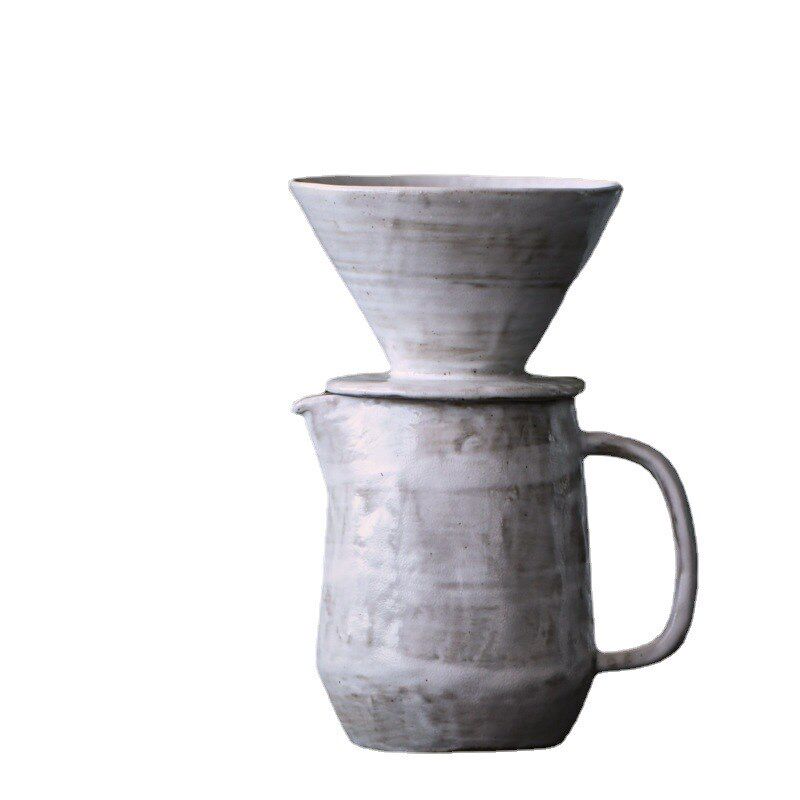 粉引手作b咖啡具套装 V60滤杯陶瓷分享壶套组 粗陶手冲咖啡壶器具