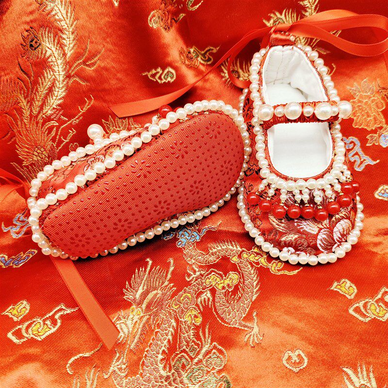 婴儿周岁鞋红色宝宝鞋q宝宝满月百天抓周鞋国风布鞋软底鞋喜庆春