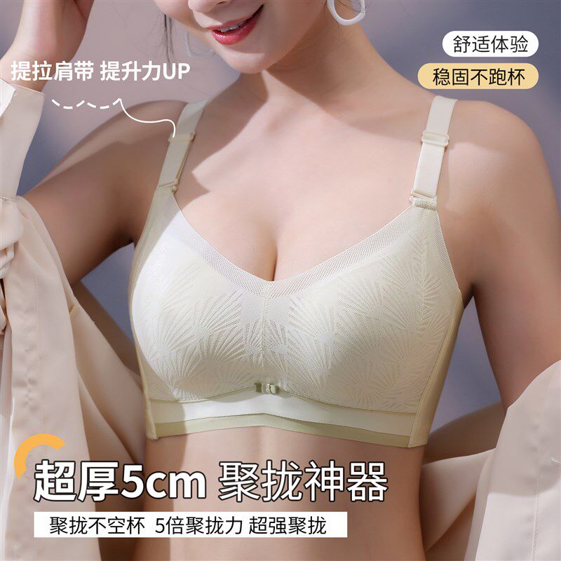 内衣女小胸聚拢显大平胸不空杯胸垫加厚5cm收V副乳防下垂文胸