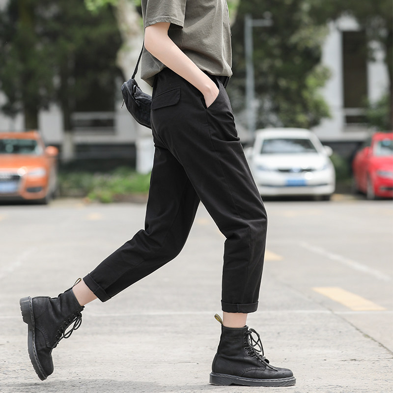 黑色裤子女夏季薄款大码工装裤女九分小个子直筒休闲显瘦胖mm萝卜