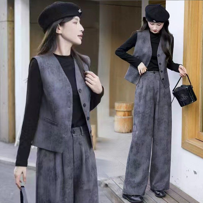 时尚套装女春秋2025新款洋气质减龄气质马甲阔腿裤职业时髦两件套