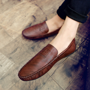 豆豆鞋男英伦秋季潮流懒人透气休闲软皮鞋2023年V新款开车鞋男款