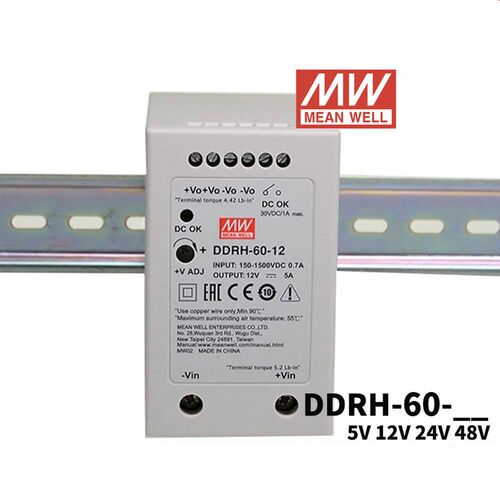 台湾Mean Well Ddrh-60系列150-1500V宽输入导轨Dc-Dc变换器5/12/