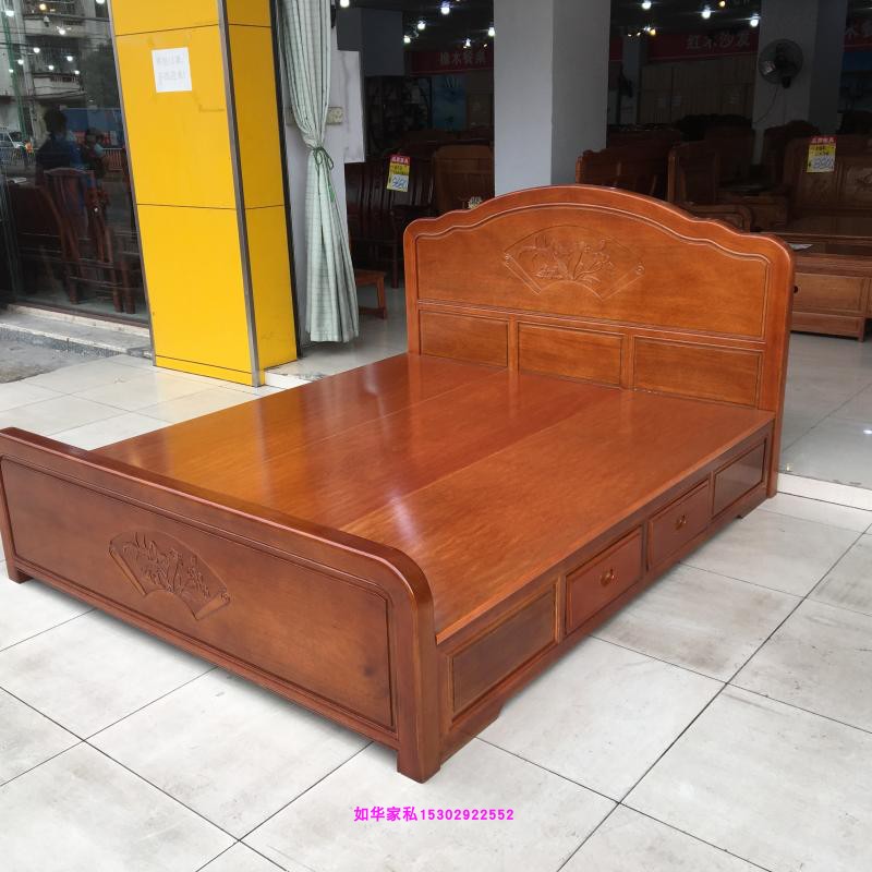 红木大床菠萝格木结婚鸳鸯复古双人带抽床实木床1.5米1.8米特价