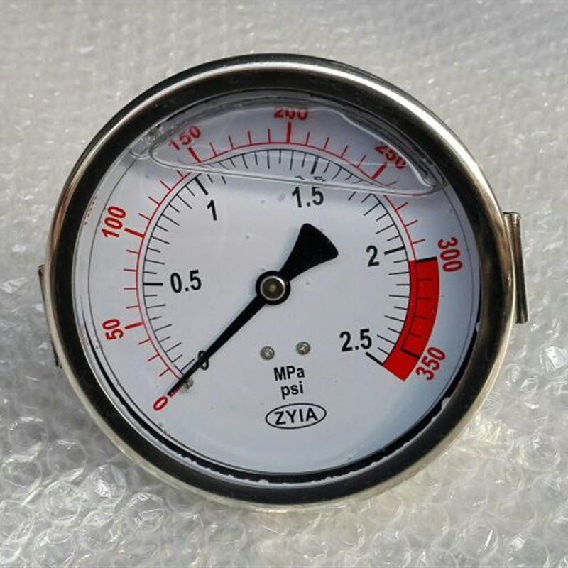 轴向带固定支衬架耐震压力表 直径100mm 压力 0-2.5mpa 0-350psi