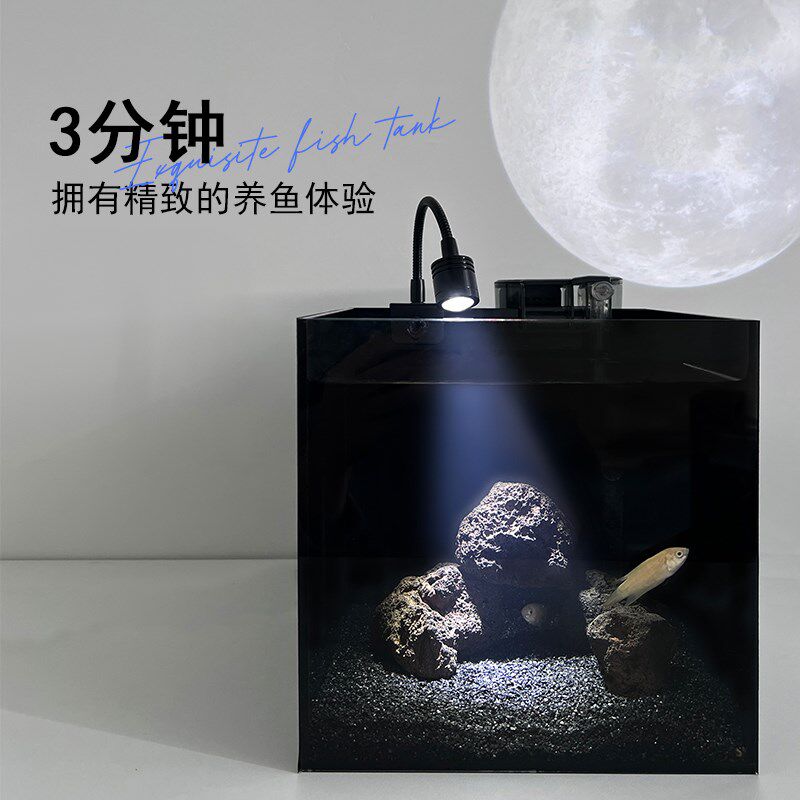 德国暗黑风鱼缸高级小型一体免换水超白玻璃黑背桌面生态缸方形