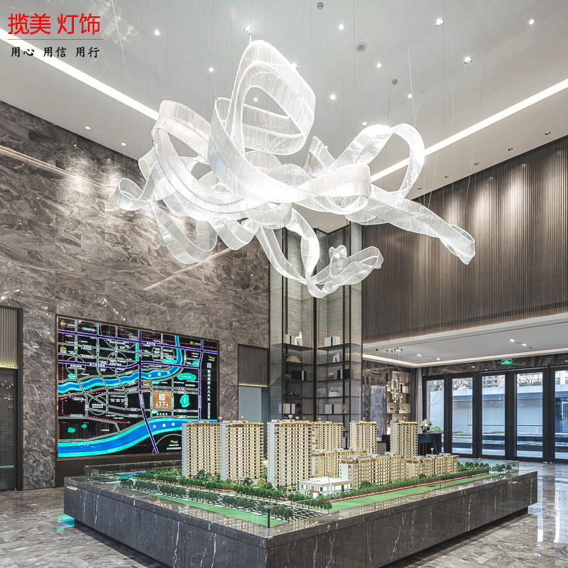 天花空中吊饰飘带酒店大堂艺术玻C璃悬挂装饰灯具售楼部沙盘大吊