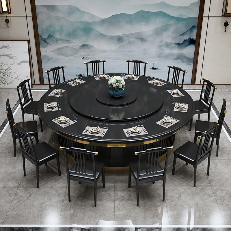 新中式酒店电动餐桌椅p组合饭店3米饭厅实木大圆桌自动旋转火锅桌