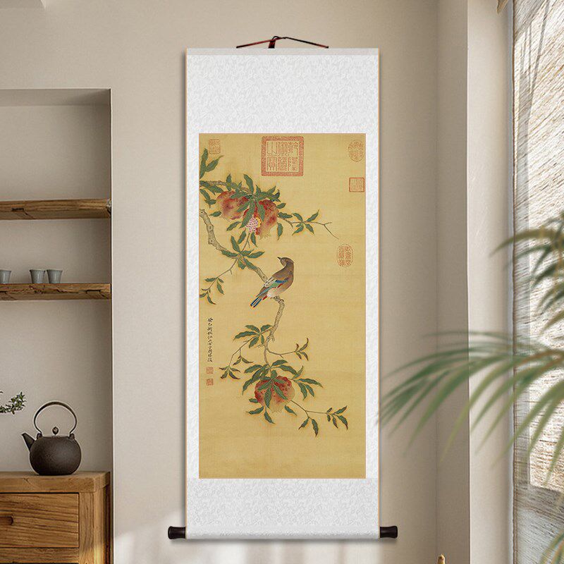 石榴图卷轴挂画新中式客厅书w房茶室装饰画多子多福寓意好吉祥壁