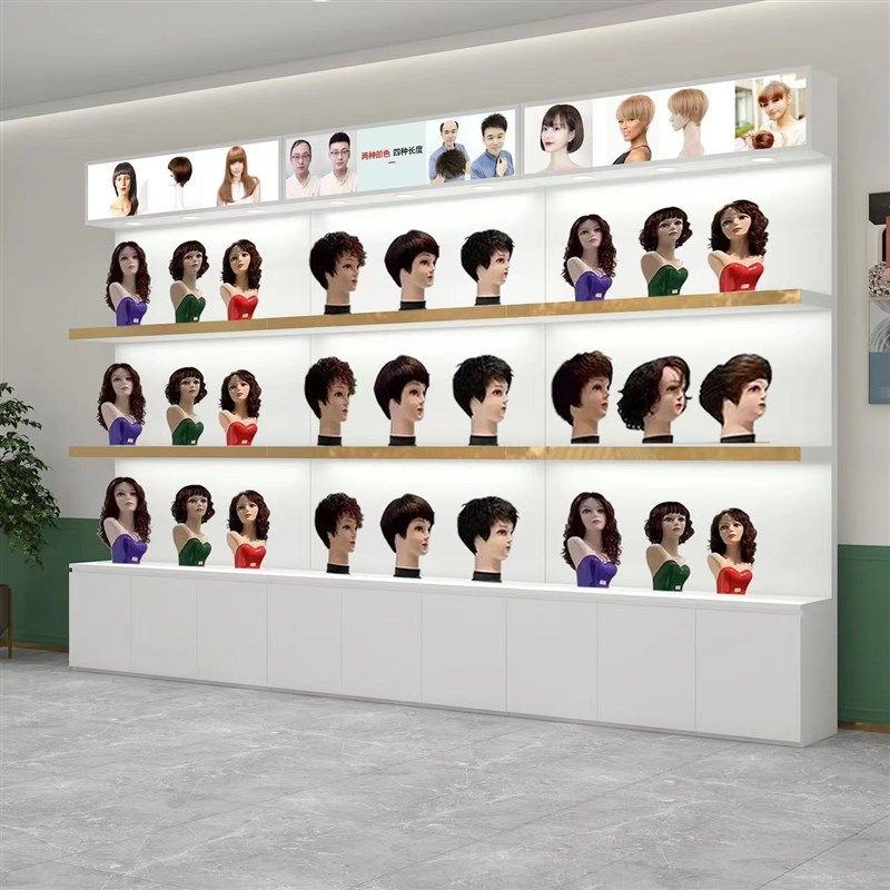 假发展示柜假发店头模货架美发y店假发模特柜子真发头模道具陈列