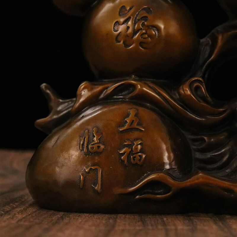 纯铜招财葫d芦客厅办公室摆件五福临门福禄葫芦店铺开业搬迁送礼