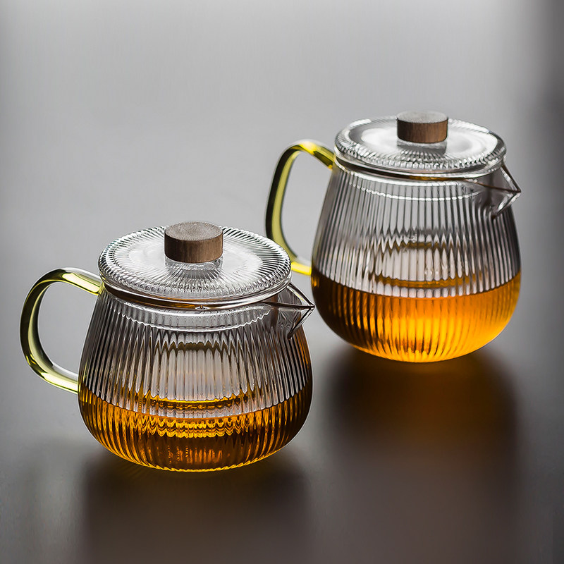 禾阳 玻c璃木钮茶壶家用煮茶壶过滤花茶壶日式烧茶泡茶壶茶具套装