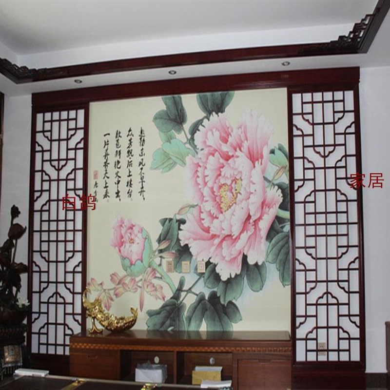 东阳仿古木雕花格 电视背景墙 花窗玄关 隔断 屏风U 挂落中式装修