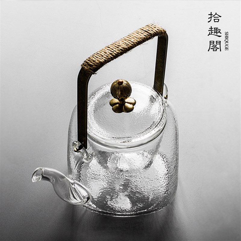 日式锤纹玻璃茶壶提梁壶泡茶煮茶壶电陶炉专用耐高温Y壶大号花茶