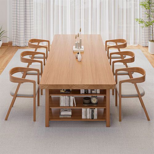 简约客厅大书桌家用实木书架一体学习桌椅多人经济型多功能办公桌