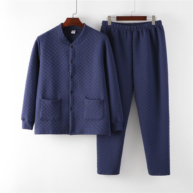 中老年人三层夹棉发热衣裤男加厚妈妈对襟开衫老人家居服秋冬