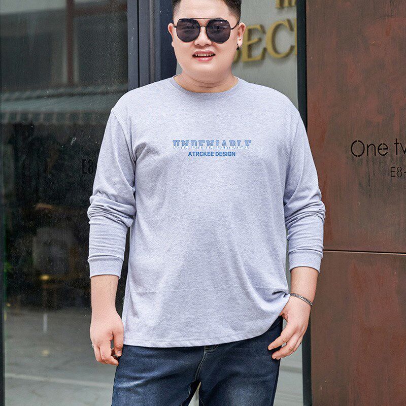 大码男士长袖纯棉T恤春秋薄款加肥加大胖子N宽松圆领打底衫爸爸装