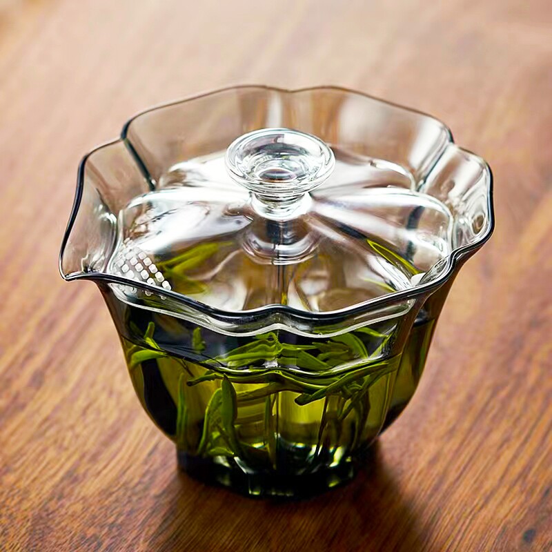 高硼硅玻璃盖碗透明玻璃带过滤孔泡茶碗家用功Q夫茶具泡茶杯子茶