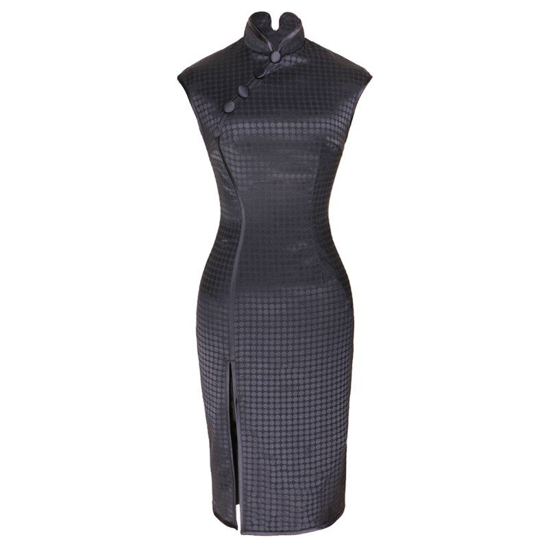 复古宴会迎宾礼服连衣裙改装开叉上海改良日常黑色高端旗袍敬酒服