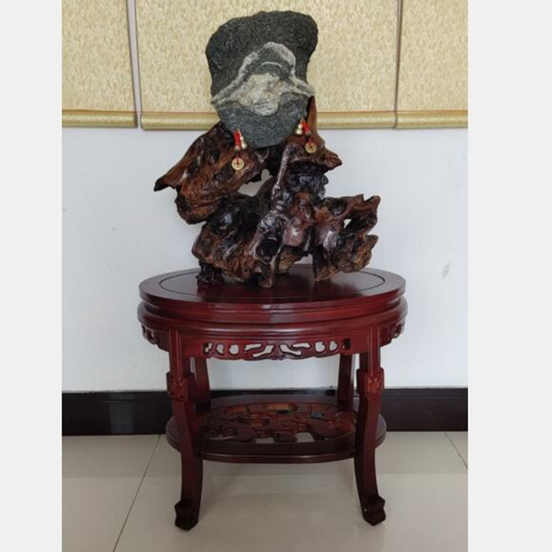 椭圆形实木盆景架子假山石底座花C盆置物架室内奇石鱼缸架花架茶