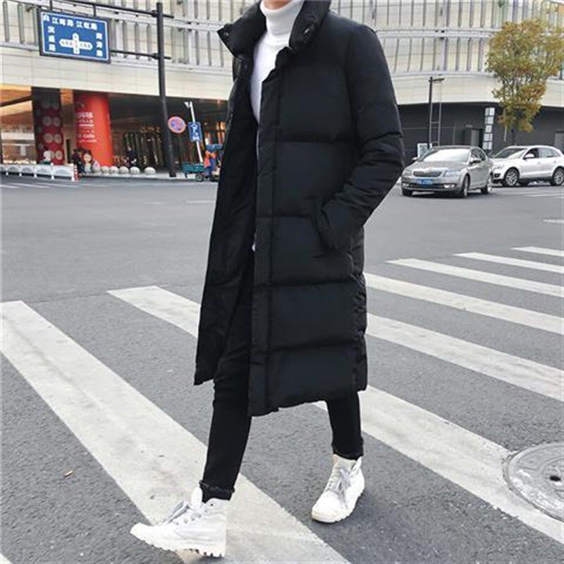 冬季加长棉大衣男士中q长款过膝加厚大码棉服韩版学生连帽大棉袄