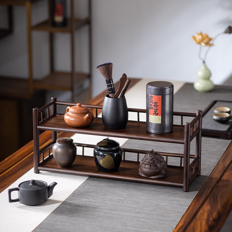 邱师傅竹木桌面茶杯架茶台壶架子茶室茶具收纳摆件X置物架博古架
