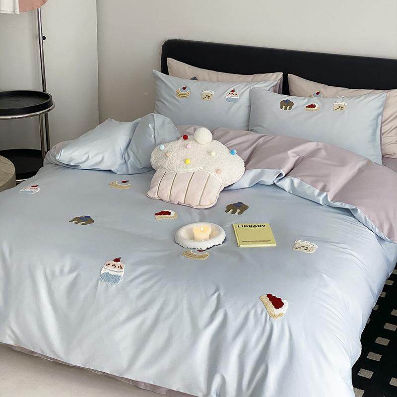卡通新1PZ153200S支长绒绣棉全棉毛巾四件可爱套清被套贡缎床单床