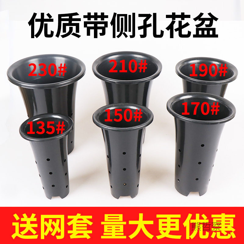 孔园艺兰花盆种植盆栽塑料透气大号黑色四季兰君子兰花盘